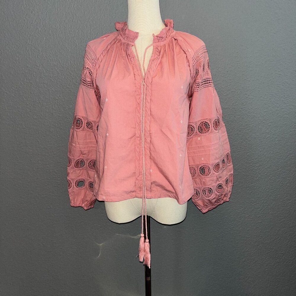 NWT ANTHROPOLOGIE FOREVER THAT GIRL Eyelet Balloon Sleeve Peasant Top Blouse XXS